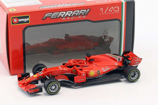 Bburago 2018 Ferrari Racing Formula 1 F1 SF71-H #5 Sebastian Vettel Die-Cast Car 1: 43 Scale 36809 SV, Red